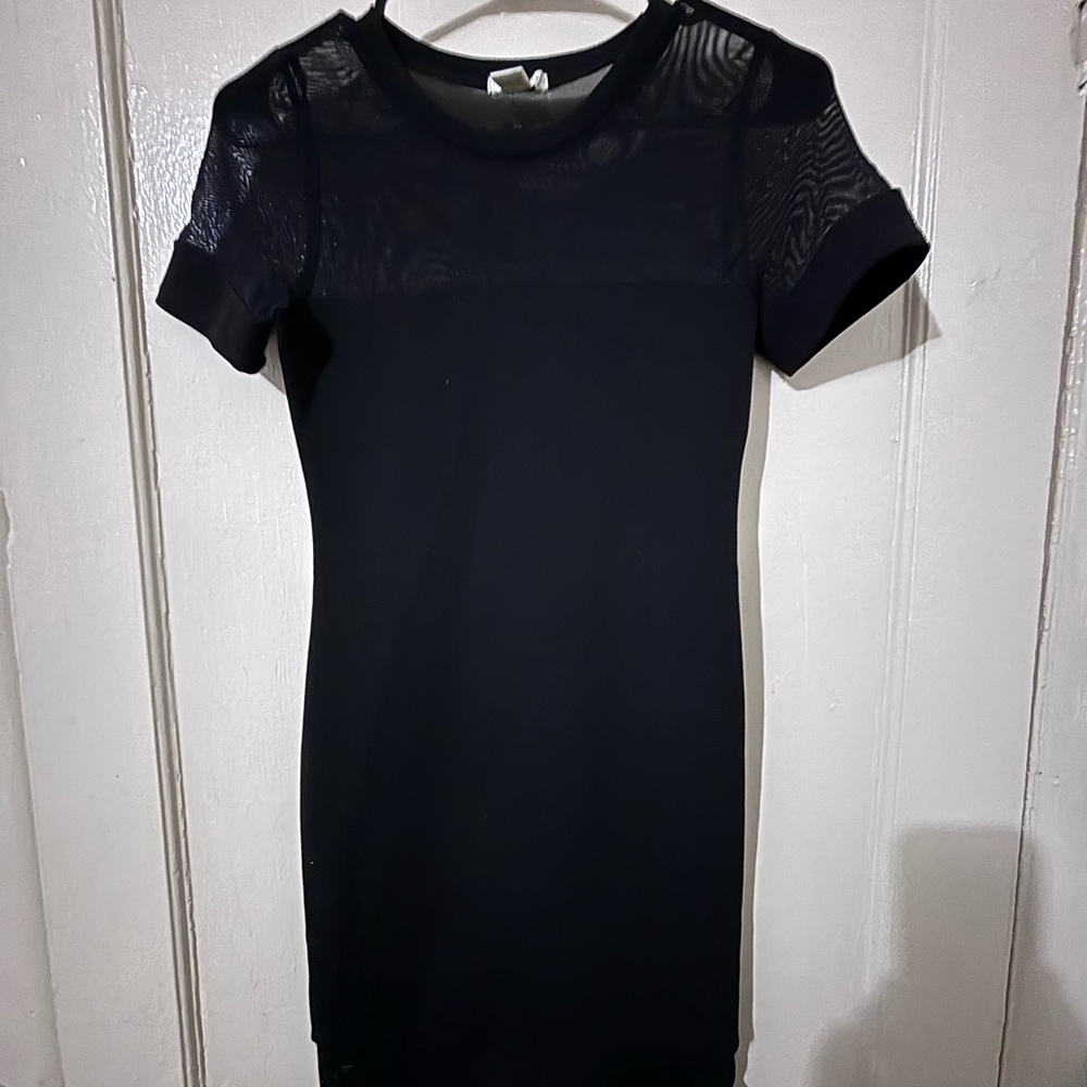 Bozzolo Black Mini Dress with Sheer Accents
